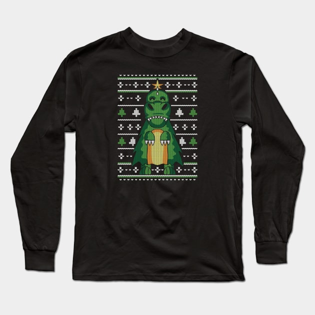 Ugly Sweater Dinosaur Long Sleeve T-Shirt by Safdesignx